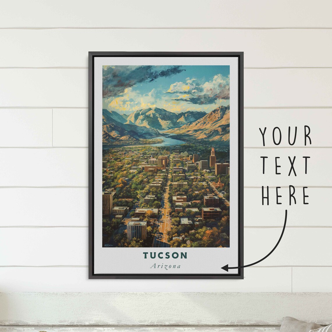 Tucson Arizona City Aerial View Mountain Desert Skyline Travel Poster