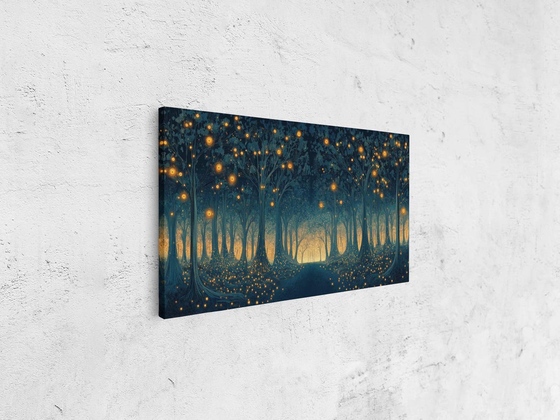 Magical Forest Glade Engulfed With Fireflies Wall Art Print Fantasy Nature Art Enchanted Trees Ready To Hang - Image 4