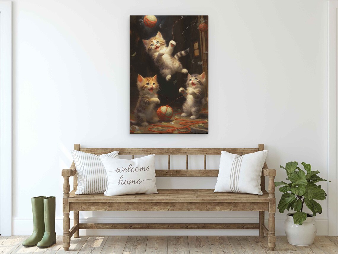 Kittens Playing With Yarn Balls Wall Art Print - Image 2