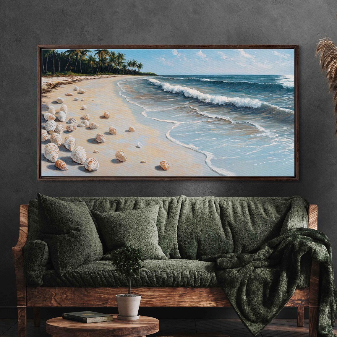 Vintage Beach, Tranquil Seashells and Palm Trees