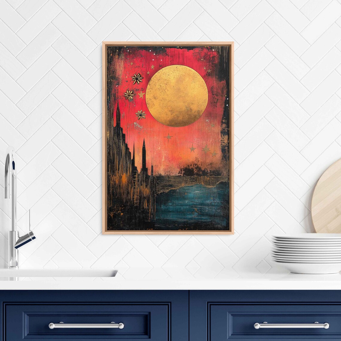 Surreal Starry Night Carnival Art Print, Whimsical Magic