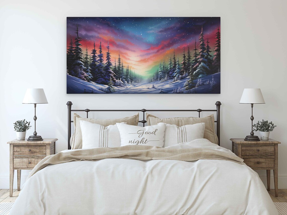 Northern Lights Winter Painting Wall Art Print - Image 3