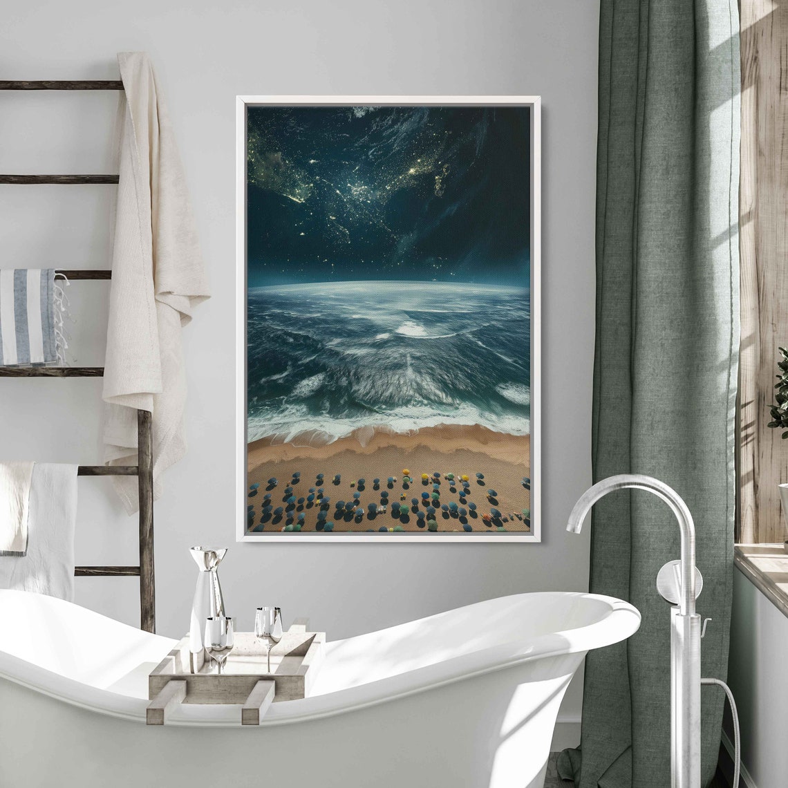 Starry Night Aerial Beach With Ocean Waves Umbrella Pattern Poster - Image 3