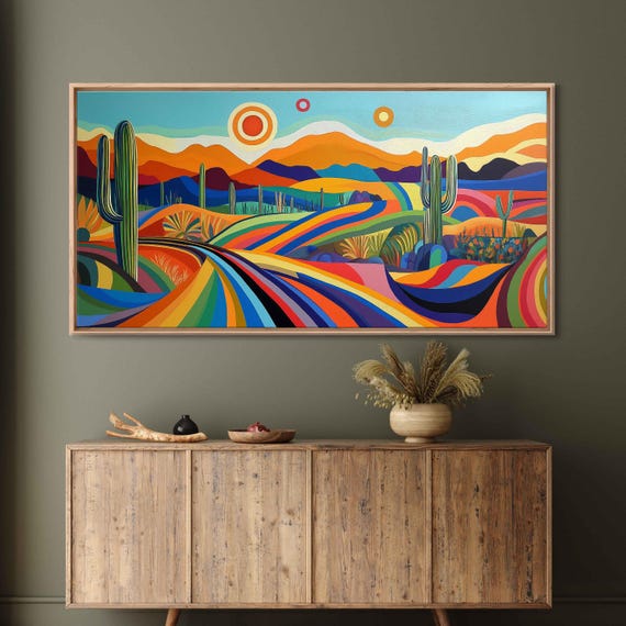 Abstract Arizona Desert Landscape Wall Art Print Bold Lines Bright Colors Unique Flora