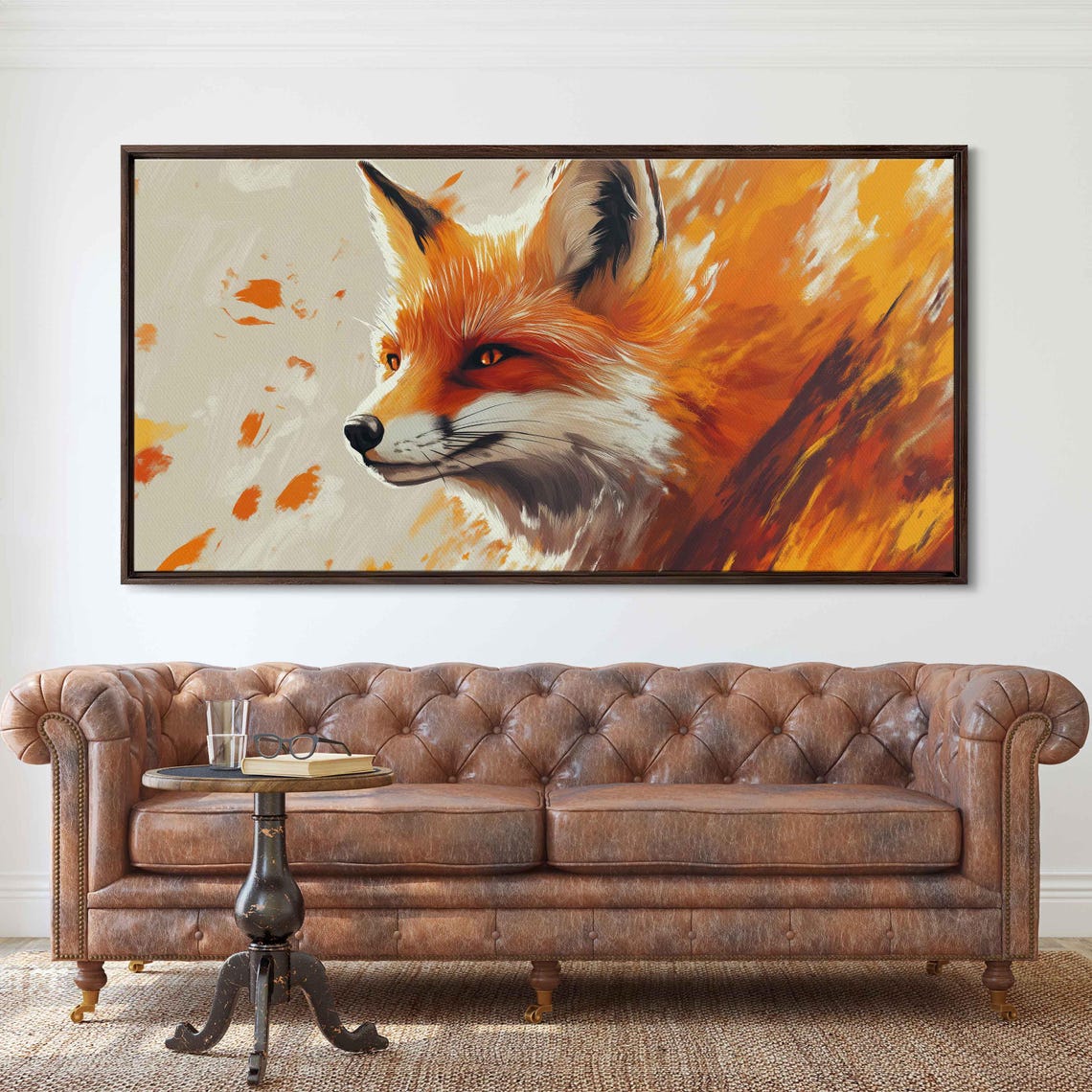 Red Fox Face Autumn Foliage Blend Fiery Orange Wall Art Print