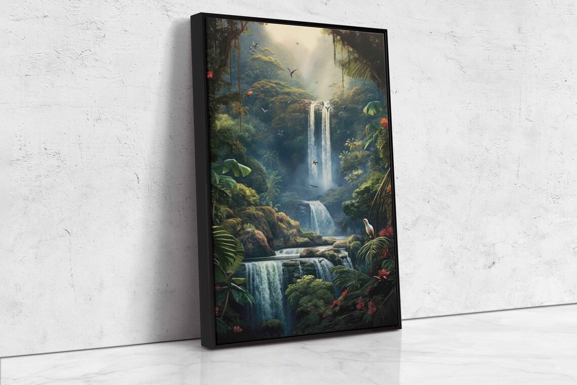 Jungle Waterfall Tropical Landscape Art Print - Image 4
