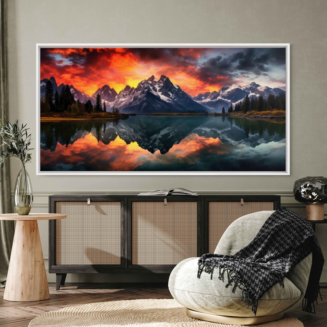Colorful Hdr Mountain Lake Photograph Wall Art Print Framed Panoramic Wall Art Ready To Hang - Image 2