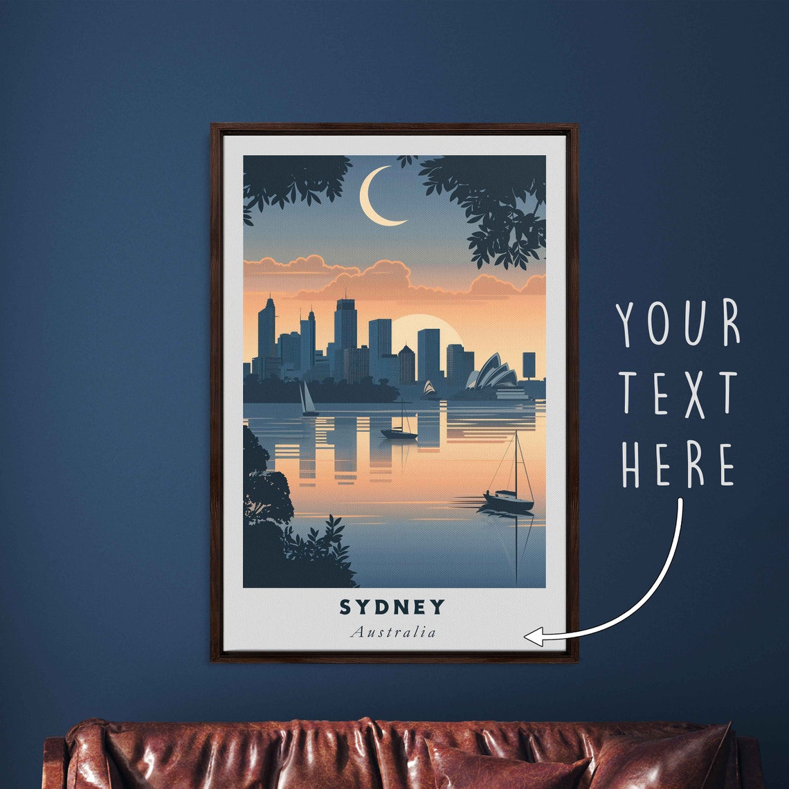 Sydney Australia Opera House Harbor Night Moon Travel Poster