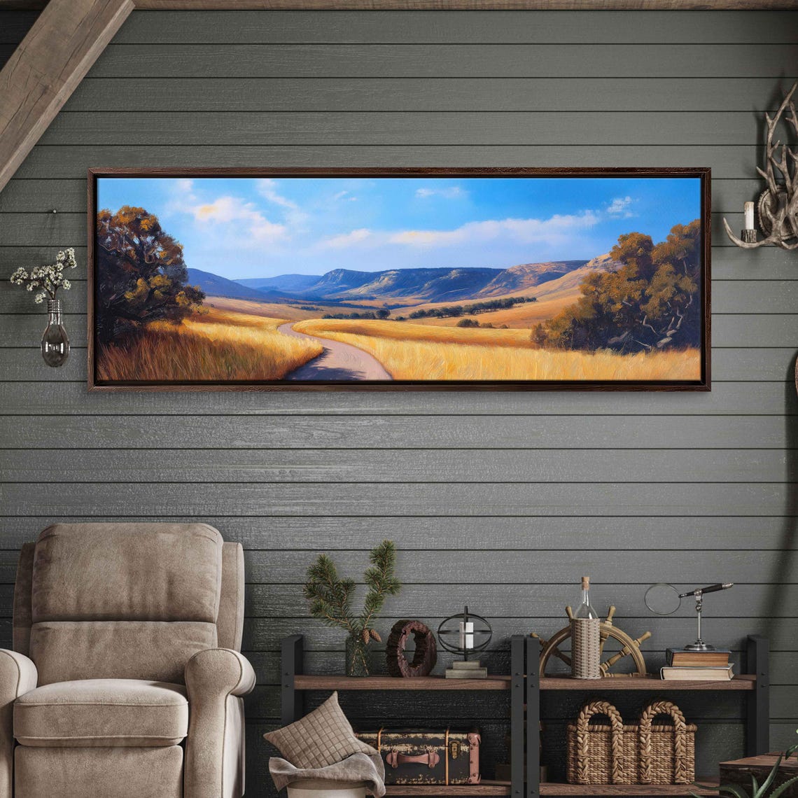 Golden Valley Panoramic Landscape Poster Winding Road Hills Wall Art