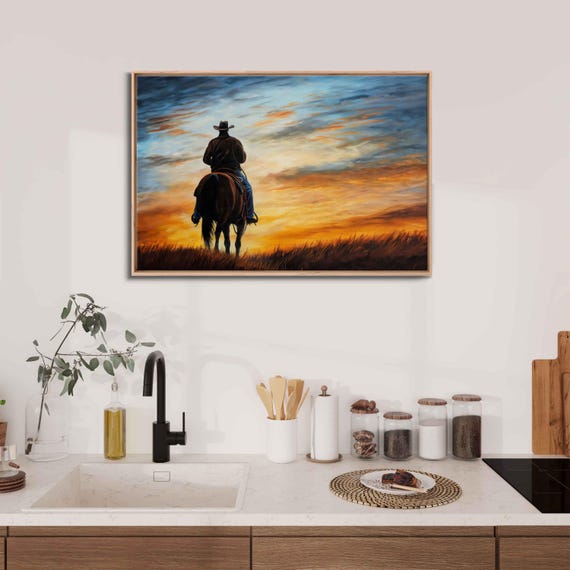 Vintage Cowboy Riding Into The Sunset Acrylic Wall Art Print Country Western Decor Western Wall Art Ready To Hang