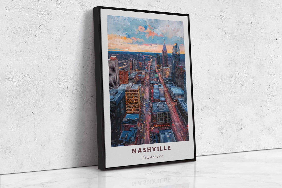 Nashville Tennessee Downtown Dusk Street Lights Skyline Travel Poster - Image 2