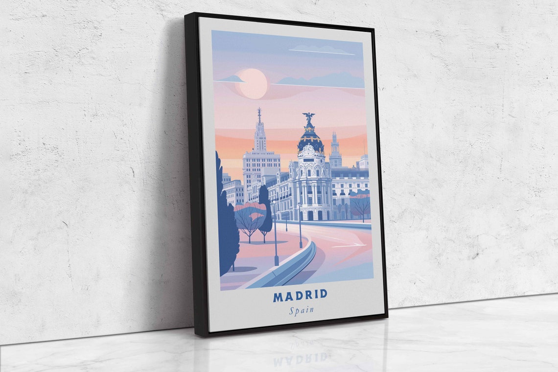 Madrid Spain Gran Via Architecture Sunset Pastel Travel Poster - Image 2