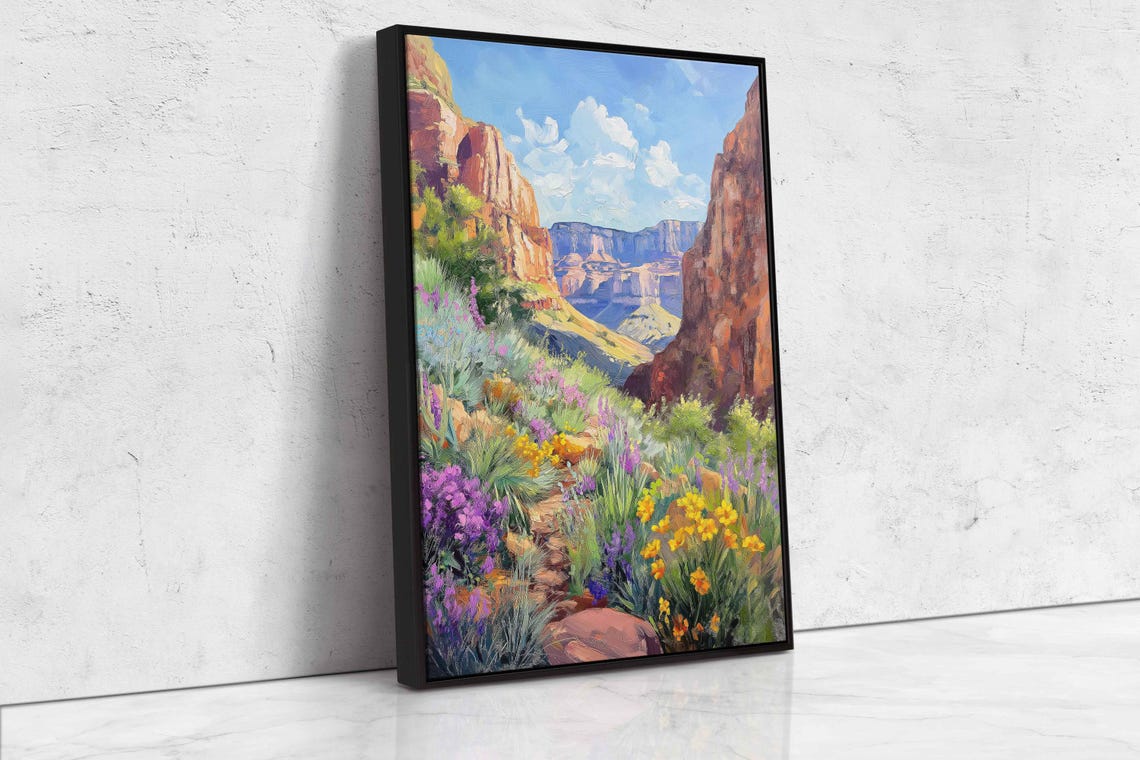Red Rock Canyon Wildflowers Desert Bloom Sunlit Trail Landscape Poster - Image 4