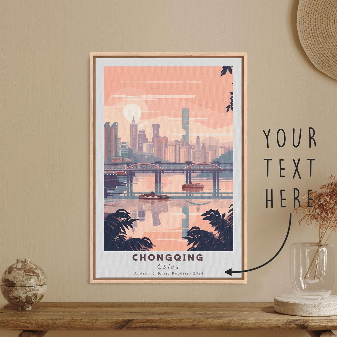 Chongqing China River Bridge Skyline Sunset Minimalist Travel Poster - Image 3