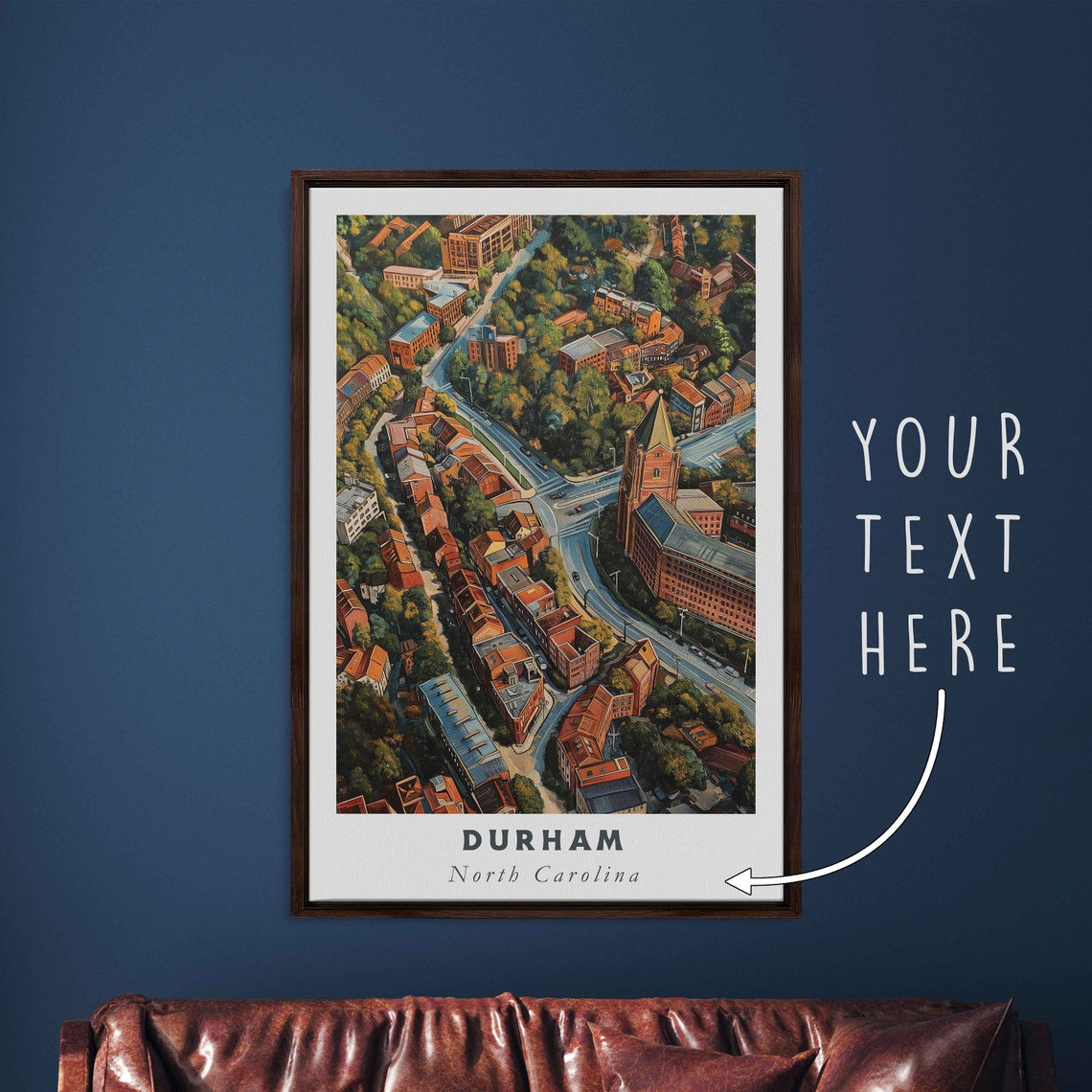 Durham North Carolina Aerial Historic Brick Downtown Green View Poster