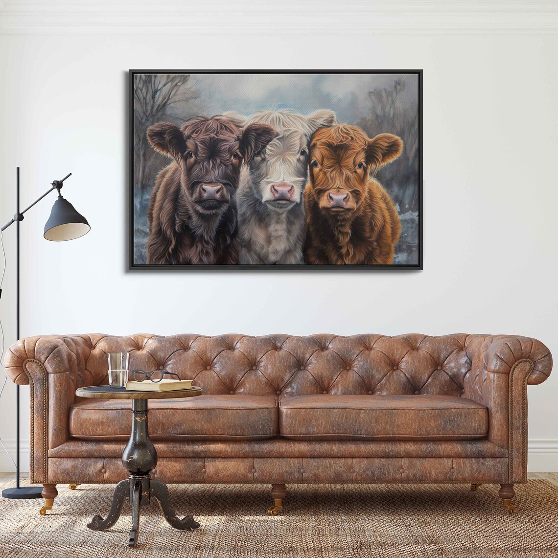 Highland Calves Trio Misty Morning Winter Field Cute Cow Poster