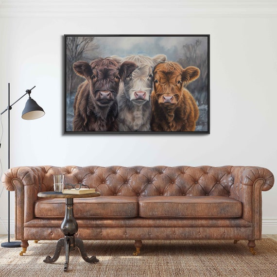 Adorable Baby Highland Cows Trio Wall Art Print Cute Animal Painting Scottish Wall Art Gift For Her Ready To Hang