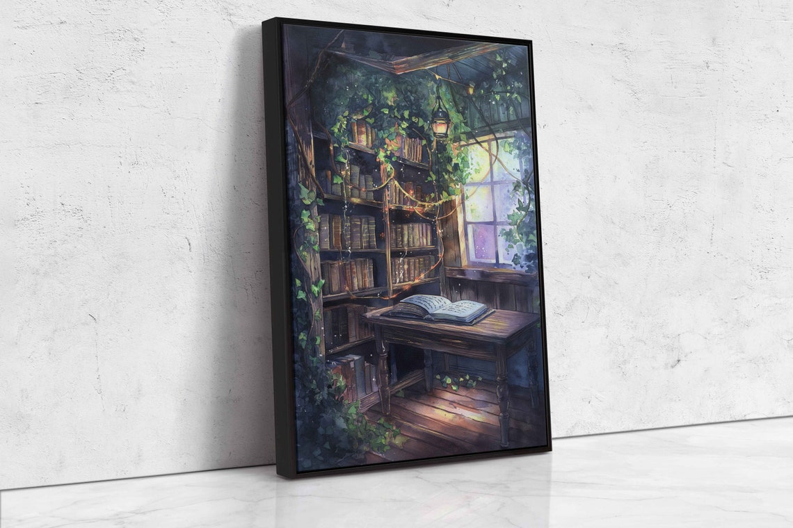 Whimsical Witches Library Open Spellbook Watercolor Wall Art - Image 4