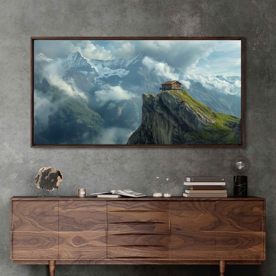 Mountain Hut Viewing Snow Mountain Range Wall Art Print Ready To Hang - Image 4