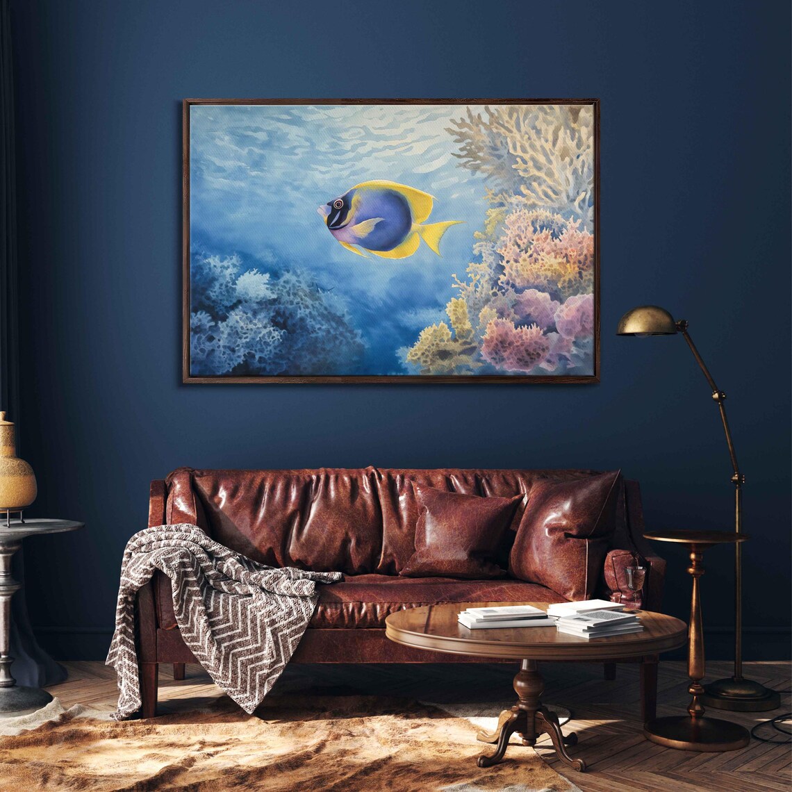 Regal Tang Swimming Gracefully Wall Art Print Watercolor Coral Reef Beauty