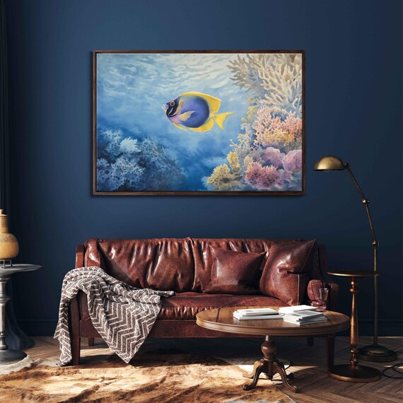 Regal Tang Swimming Gracefully Wall Art Print Watercolor Coral Reef Beauty
