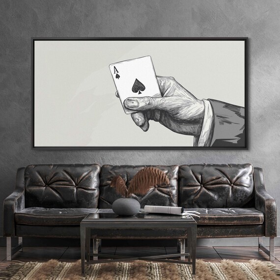 Ace Of Spades In Hand Wall Art Print Man Cave Decor Gift For Him Playing Cards Pencil Line Art Ready To Hang