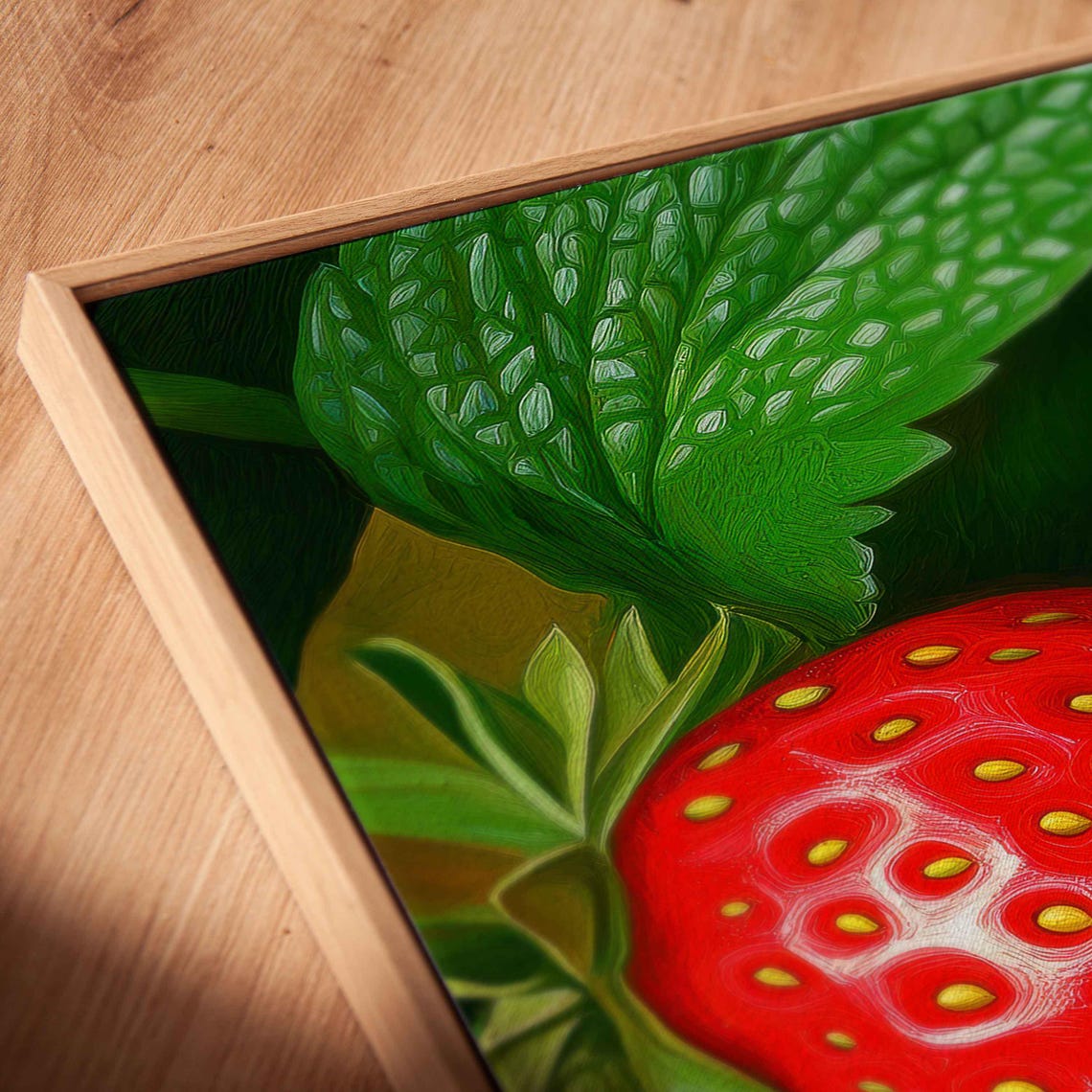 Glossy Red Strawberries With White Blossoms Painting Art Print - Image 2