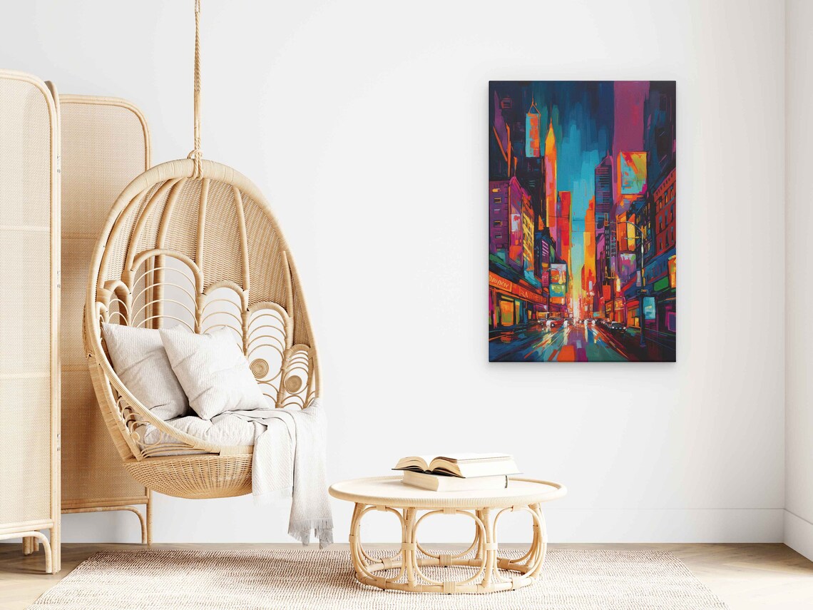 Colorful City Streets Oil Painting Lots Of Vibrant Colors Print On Ready To Hang Urban Decor - Image 3