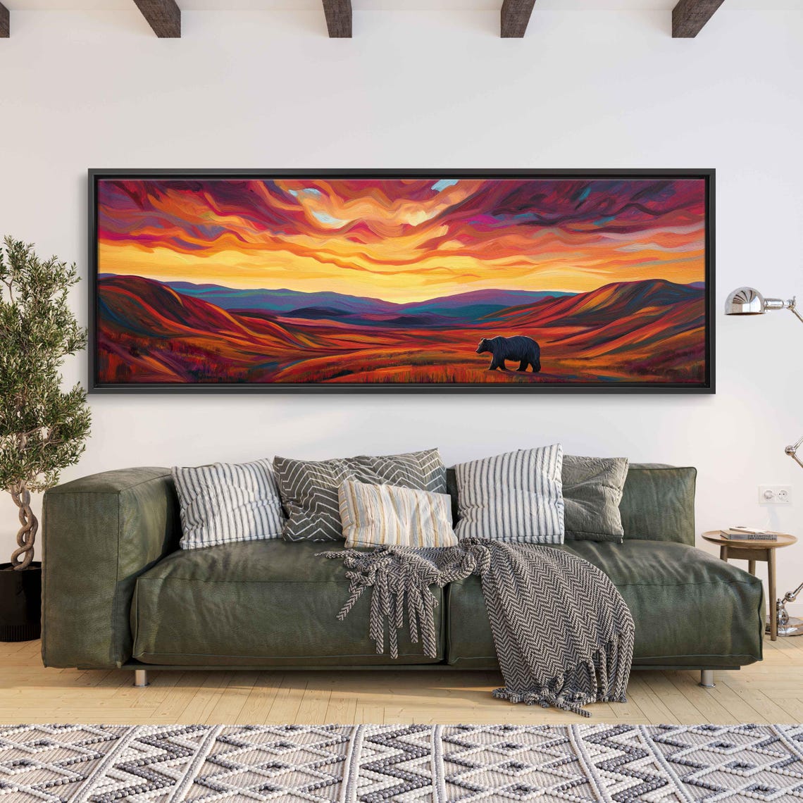 Grizzly Bear In Tundra Bold Colorful Sunset Oil Painting Art Poster - Image 3