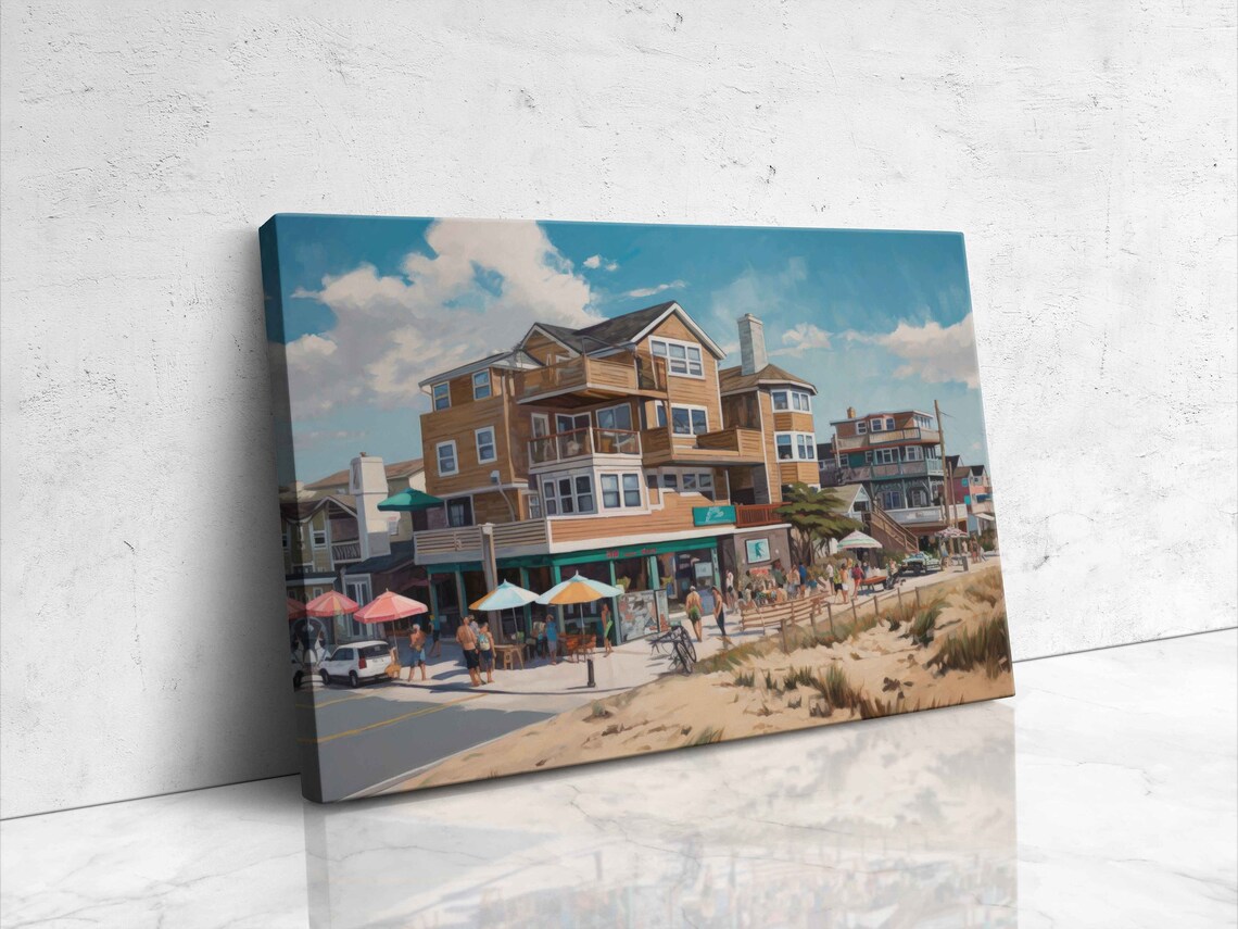 Rehoboth Beach Delaware Boardwalk Beach Houses Cafe Scene Painting Poster - Image 4