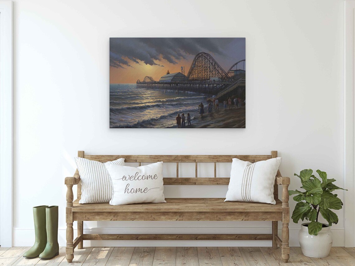 Seaside Amusement Pier Roller Coasters At Sunset Beach Boardwalk Poster - Image 2