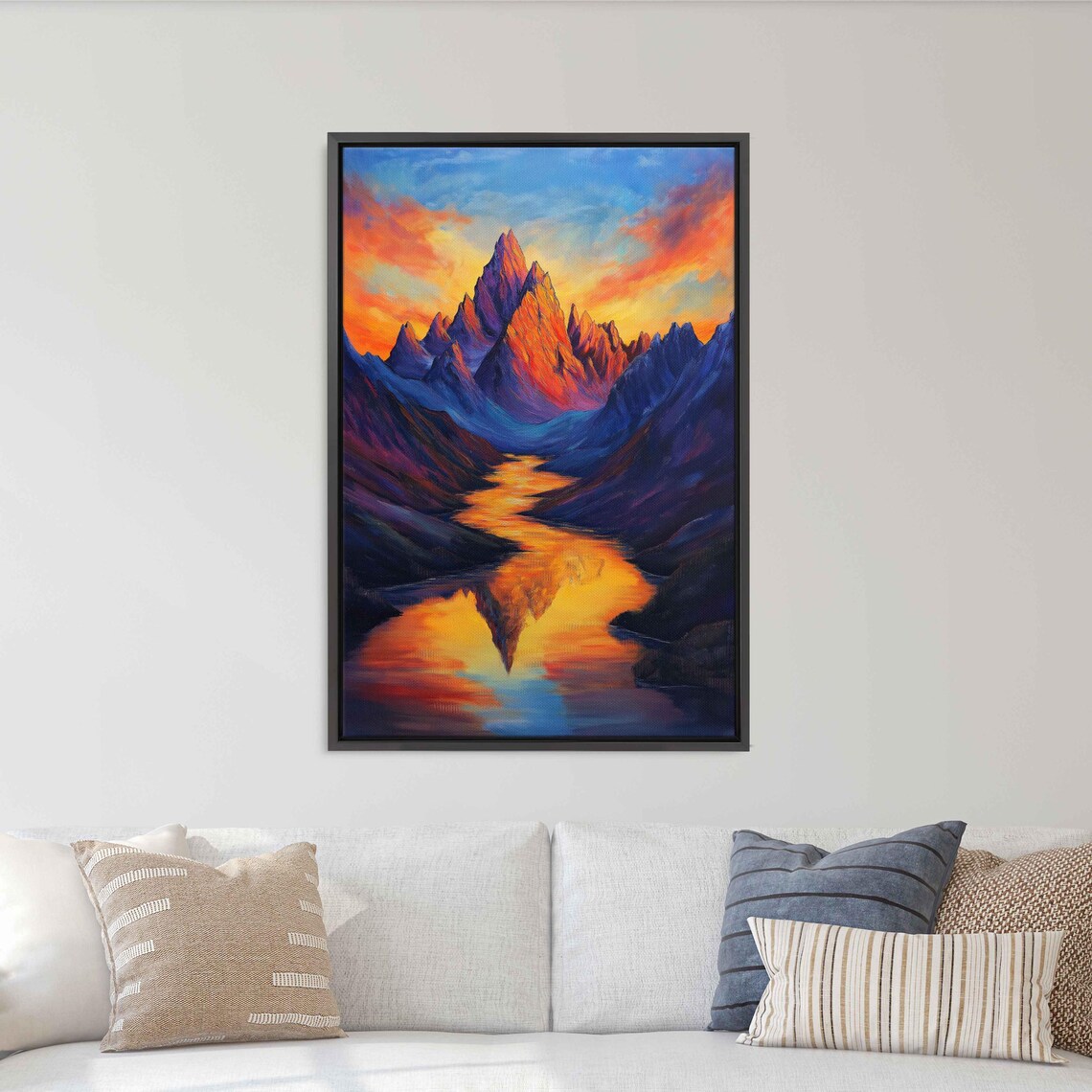 Mystical Mountain Landscape, Sunset Peaks Reflection