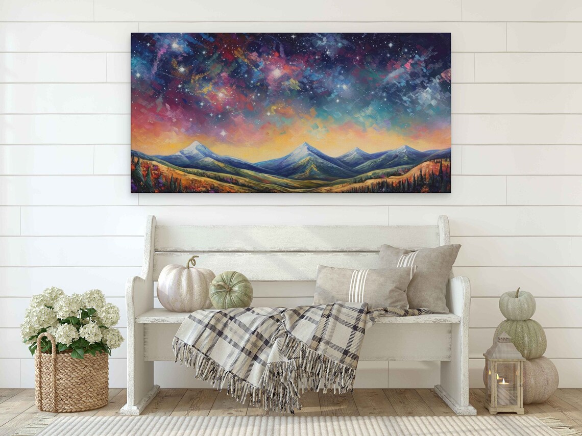 Colorful Starry Night Sky Nebula Over Snowy Mountain Peaks Celestial Travel Poster - Image 4