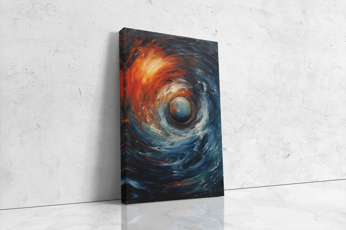 Fiery Cosmic Vortex Swirl Planet Textured Abstract Oil Painting Poster - Image 4