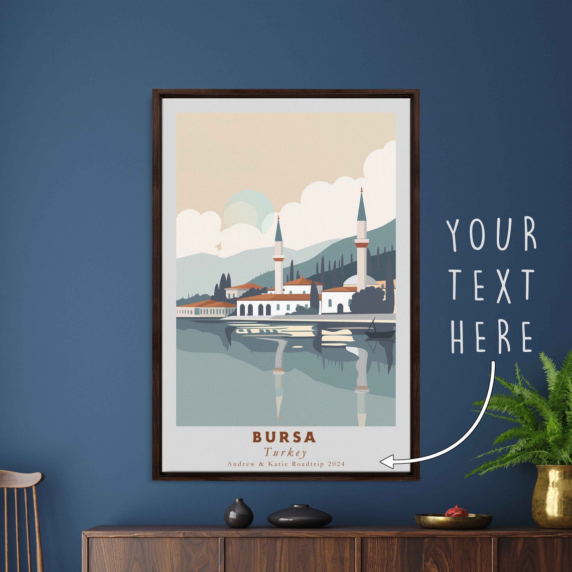 Bursa Turkey Mosque Waterfront Sunset Vintage Style Travel Poster - Image 3