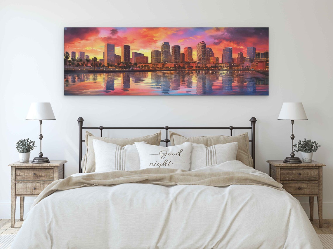 Vibrant City Skyline Sunset Waterfront Panoramic Palm Trees Poster - Image 3