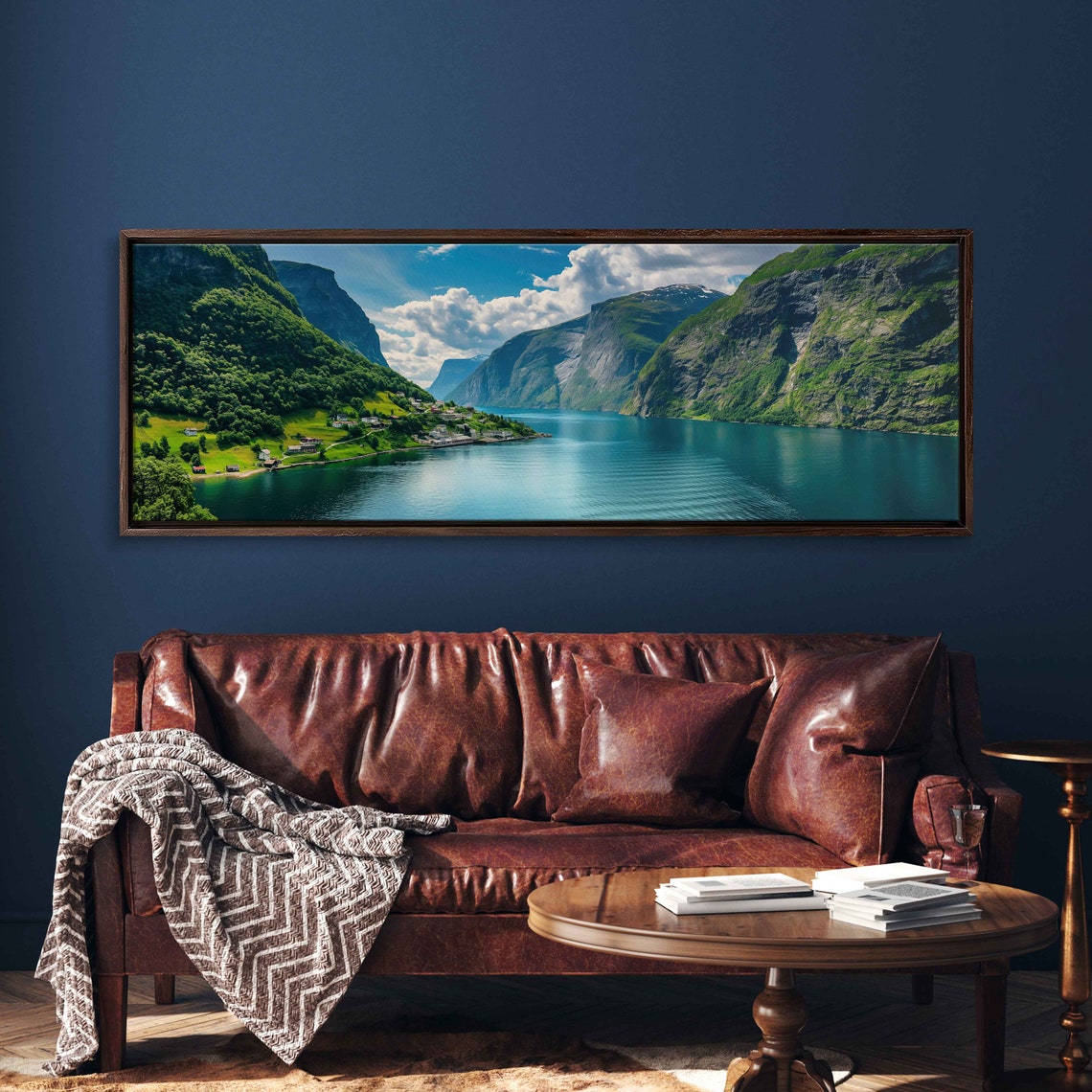 Norwegian Fjords Panoramic Photo Green Cliffs Calm Blue Waters Art - Image 3