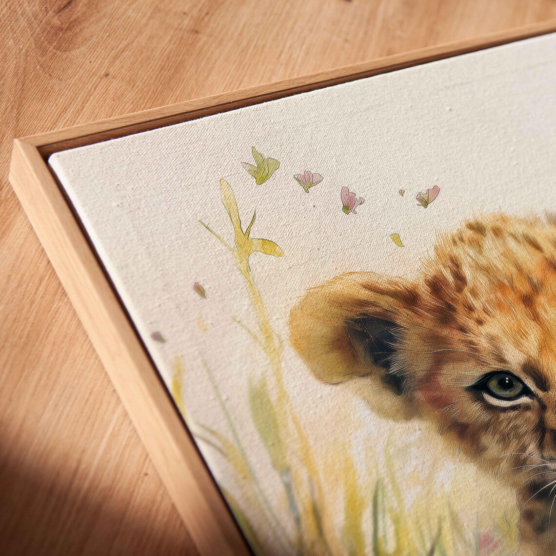 Playful Lion Cub In Wildflower Meadow Watercolor Cheerful Nursery Poster - Image 2
