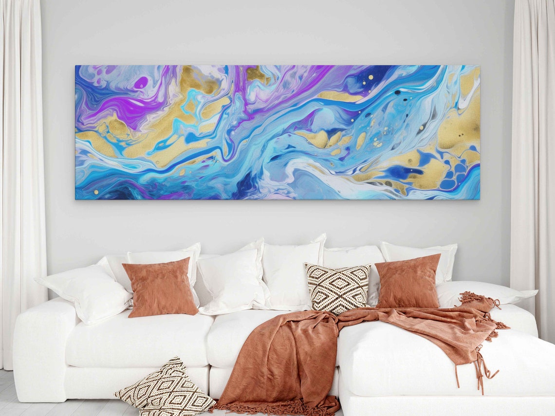 Blue Purple Gold Panoramic Marble Flow Abstract Wall Art Poster - Image 2