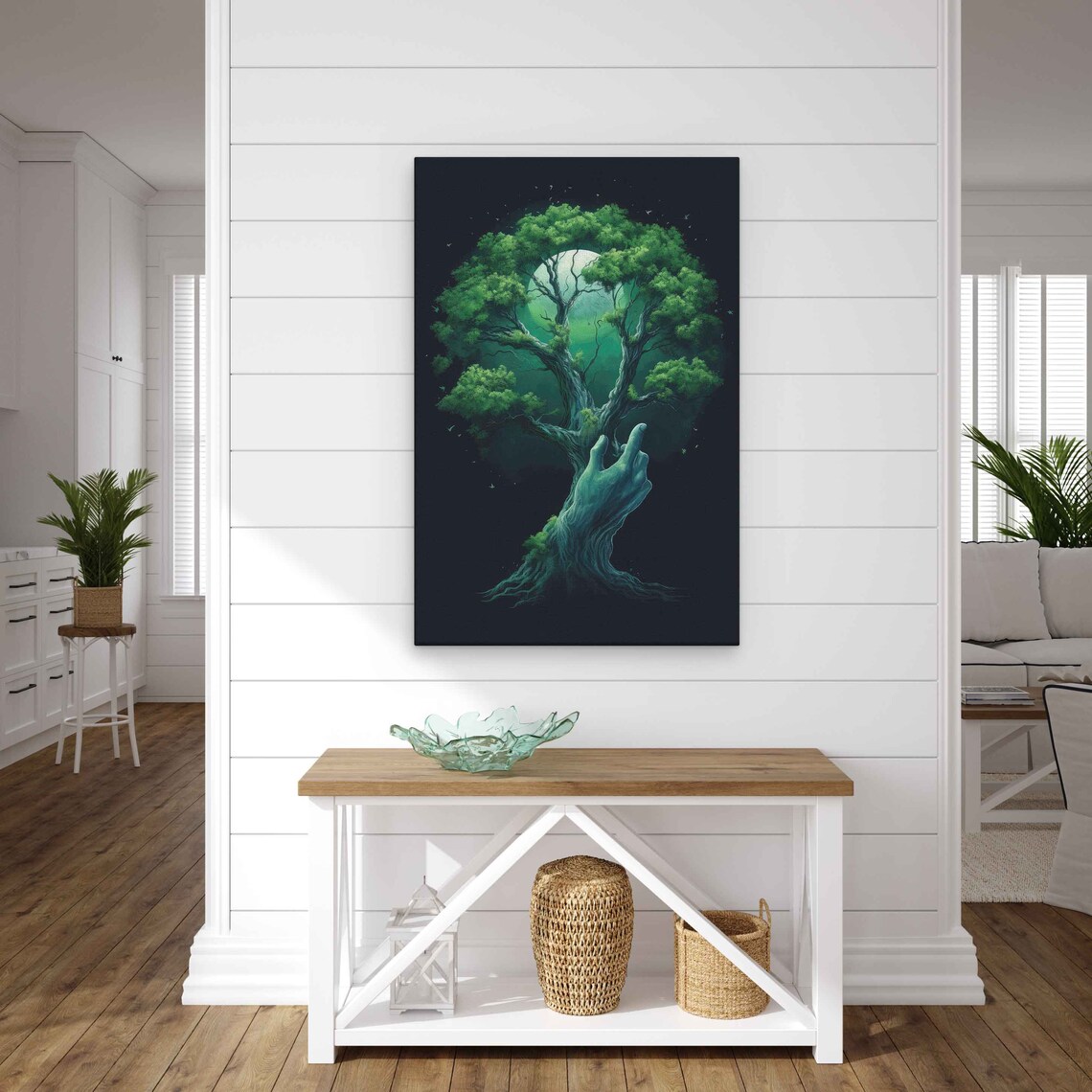Green Tree Hand Trippy Wall Art Print Framed Ready To Hang - Image 2