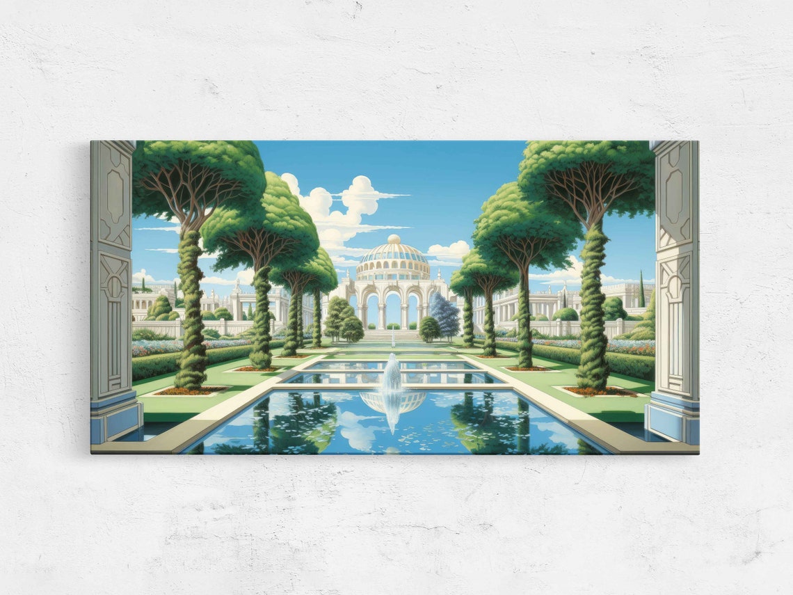 Art Deco Tree Lined Pond Walk Reflection Garden Palace Promenade Print