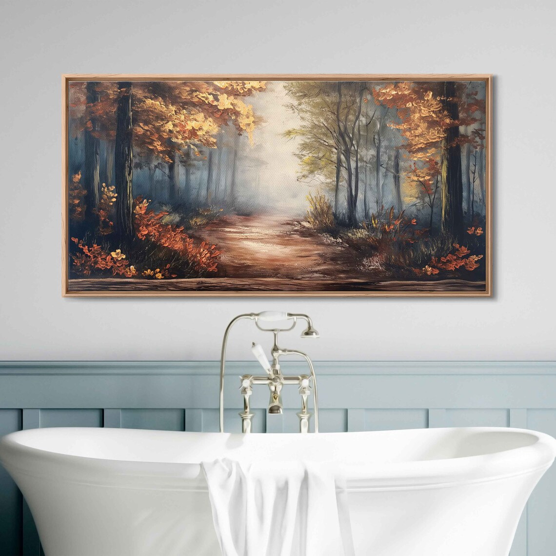 Serene Wooded Pathway, Fall Leaves Forest Art Print - Image 3