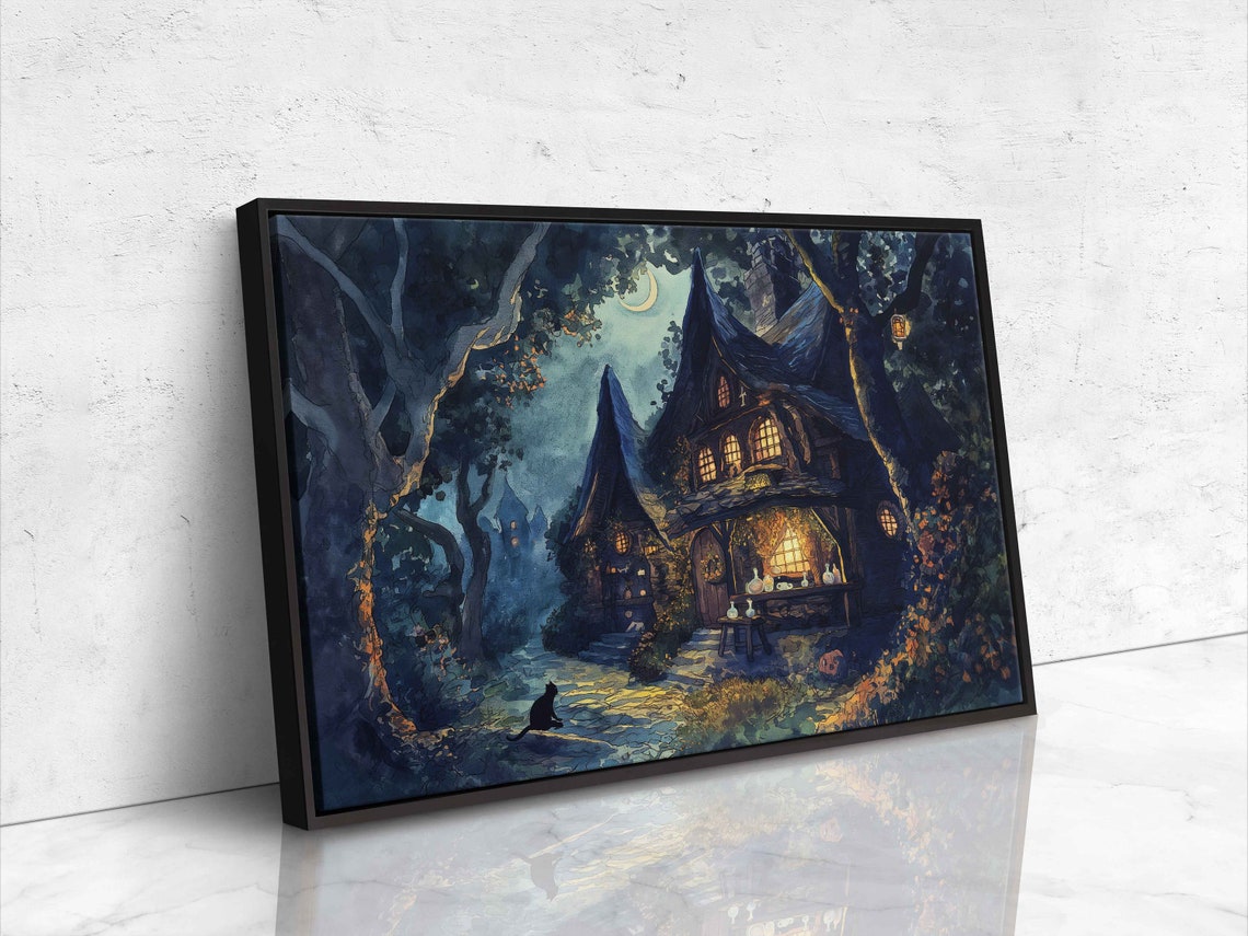Whimsical Witch Cottage In Moonlit Woods Spooky Halloween Night Poster - Image 4