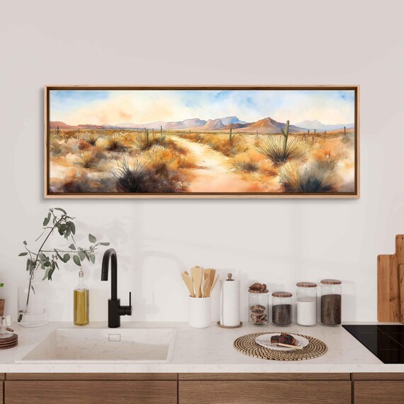 Arizona Desert Landscape Wall Art Print Watercolor Tranquil Path Pastel Colors