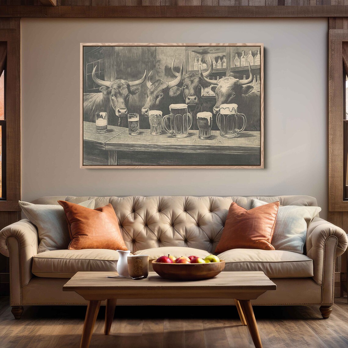 Longhorn Cows at the Bar, Pub Animal Art Print - Image 2
