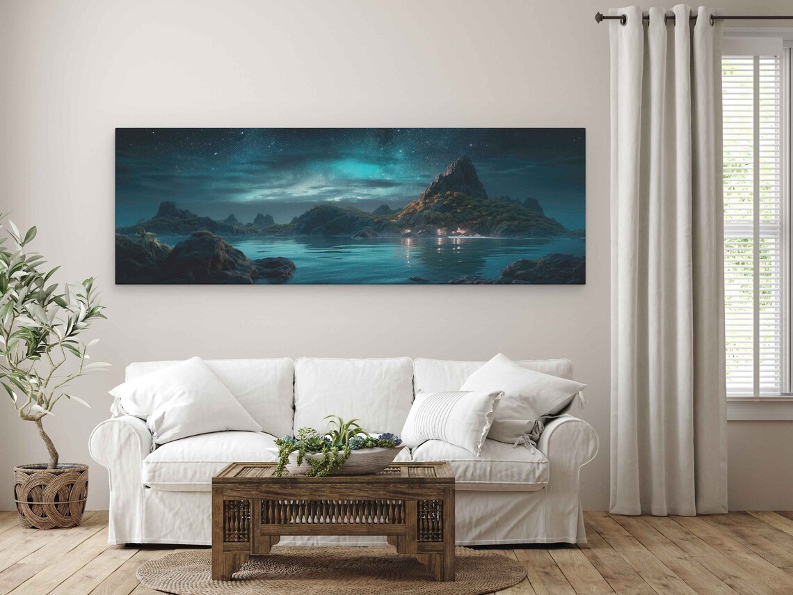 Nighttime Ocean Grotto Landscape Wall Art Print - Image 4