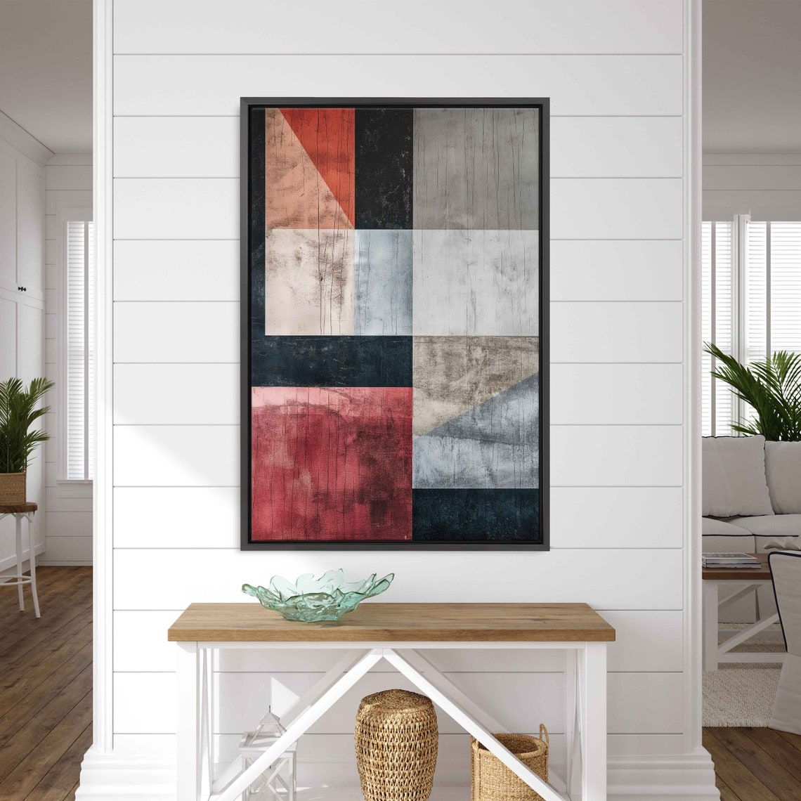 Geometric Blocks Terracotta Black Gray Abstract Painting Poster