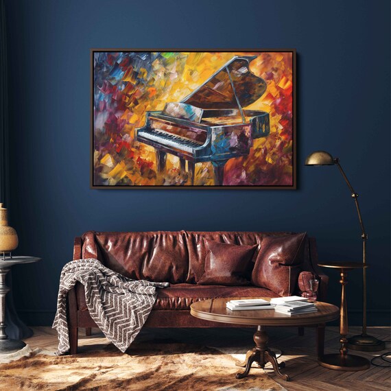 Colorful Grand Piano Palette Knife Painting Fiery Music Instrument Art Poster
