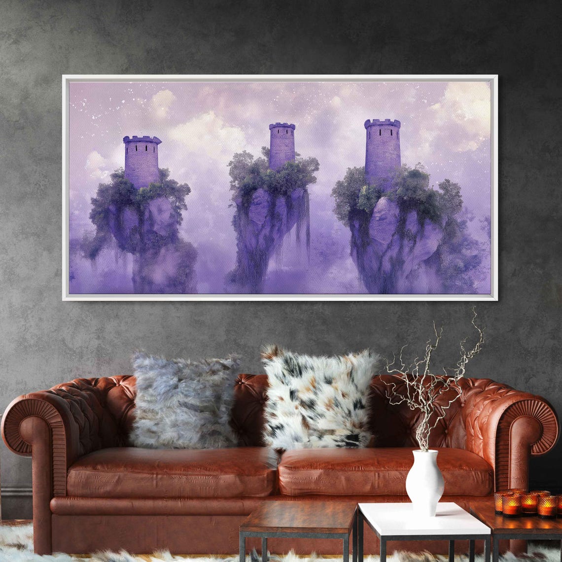 Mystical Ancient Watchtowers Wall Art Print Floating Rock Islands Fantasy Atmosphere