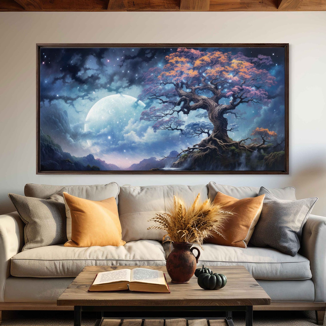Moonlit Enchanted Tree Wall Art Print Starry Night Sky Magical Nature Ready To Hang - Image 3